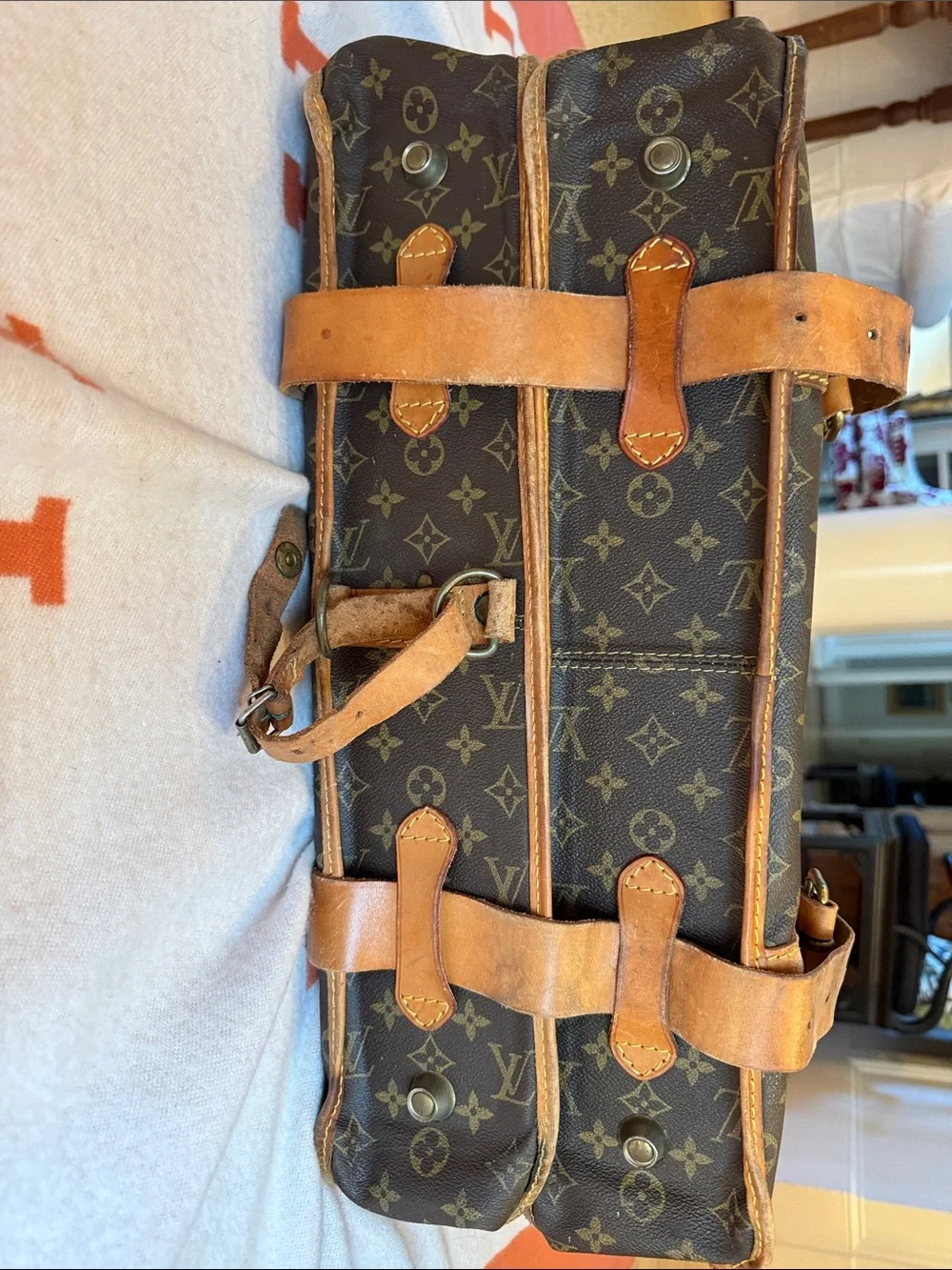 Vintage Louis Vuitton Monogram Garment Bag Tan Leather Trim, Look at Photos